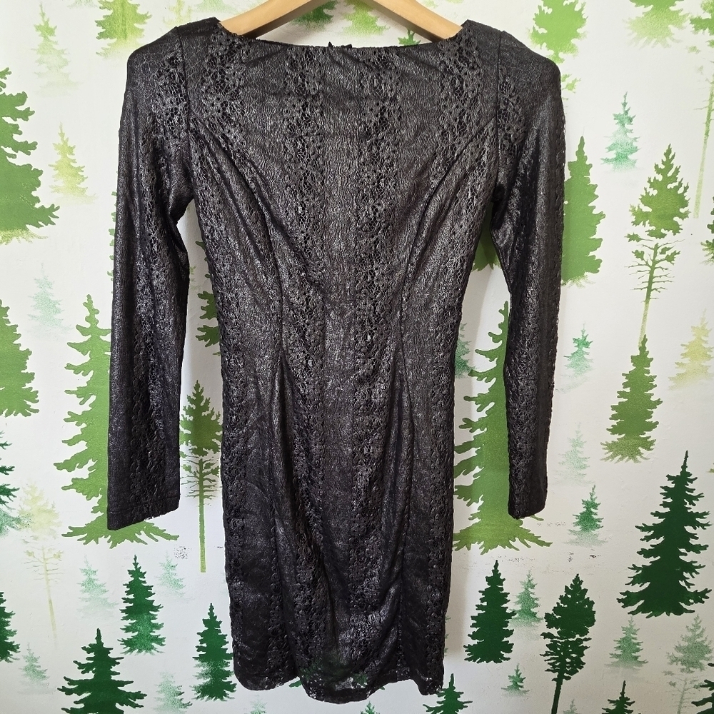 Cache Black Long Sleeve Glitter Lace Dress
